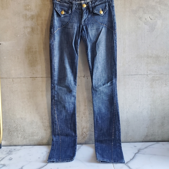 Marciano / Blue Denim Jeans with Gold Accents / Size 24 - Picture 2 of 6